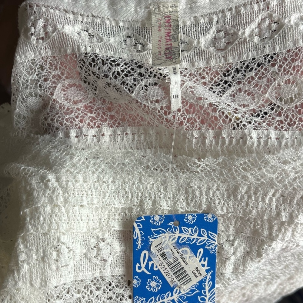 Intimately Free People Lace Mini Dress Cream Sheer Drop Waist Prairie Boho Tunic - Picture 12 of 12